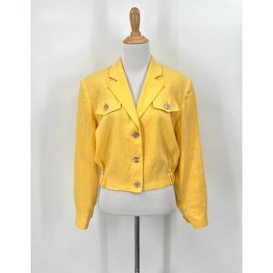 VINTAGE INTERNATIONAL SCENE Jacket Womens 6 Yellow 80s Linen Cropped Bomber